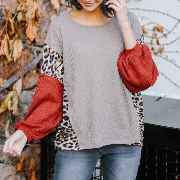 Wild Side Leopard Color-block Waffle Knit Top - Picture 3 of 7